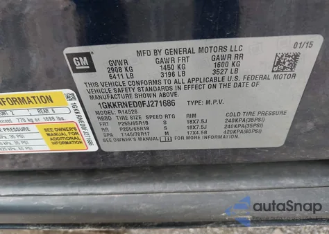 2015 GMC Acadia Sle-1 из США, поврежденный, VIN 1GKKRNED0FJ271686